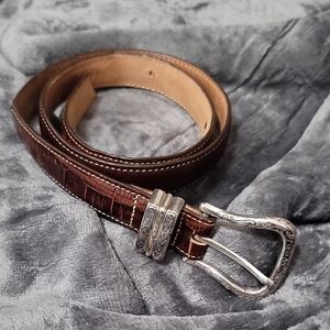 Brighton Brown Leather Belt with Decorative Silver Buckle